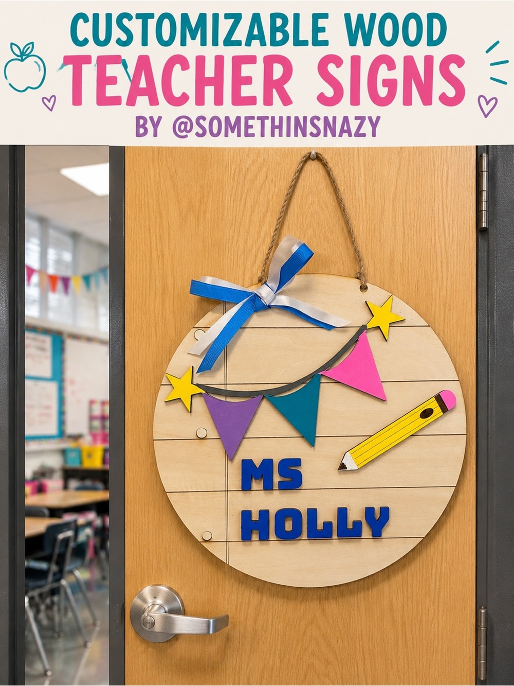 Hand crafted by me customizable, wood teacher door signs